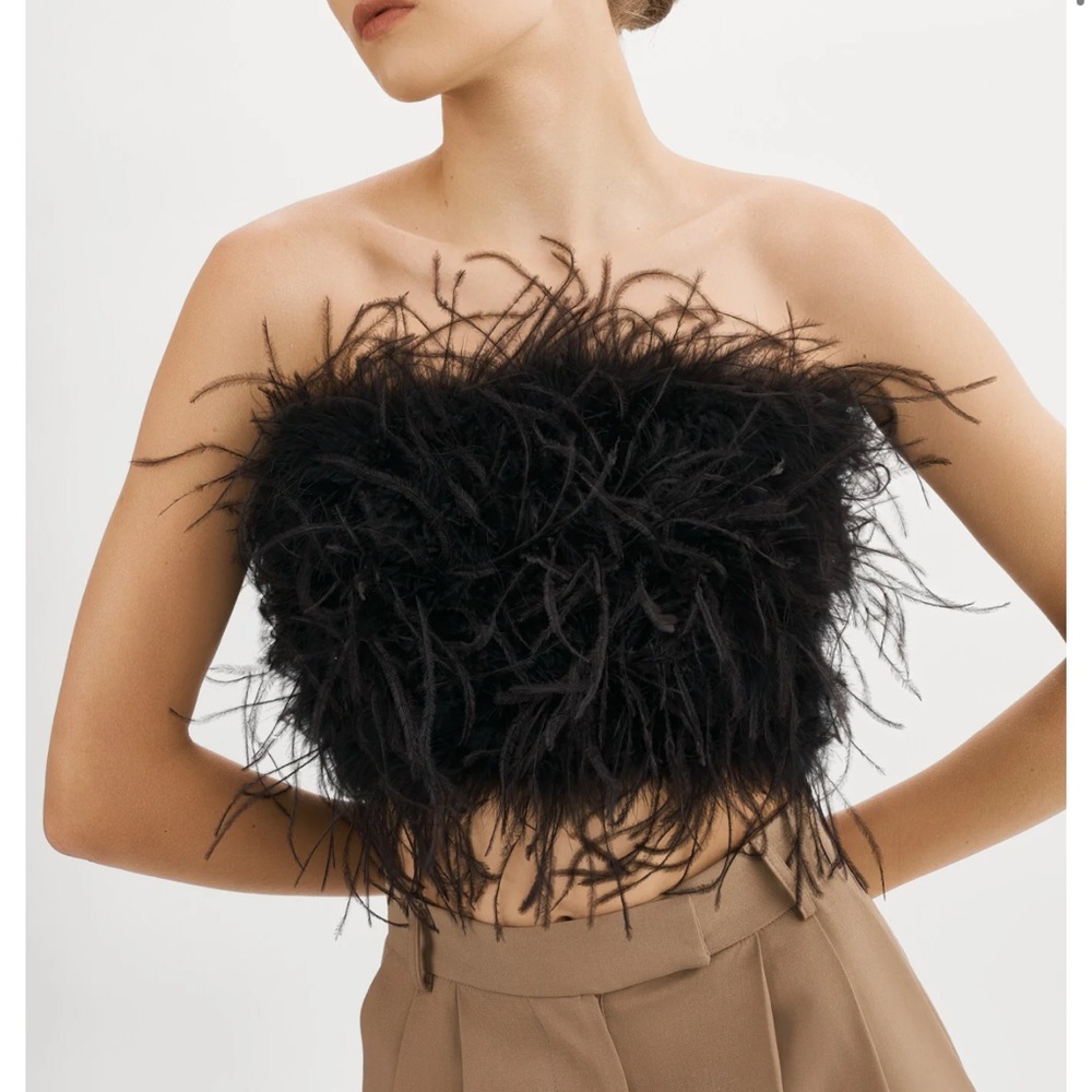 Black Feathered Strapless Top Lamarque